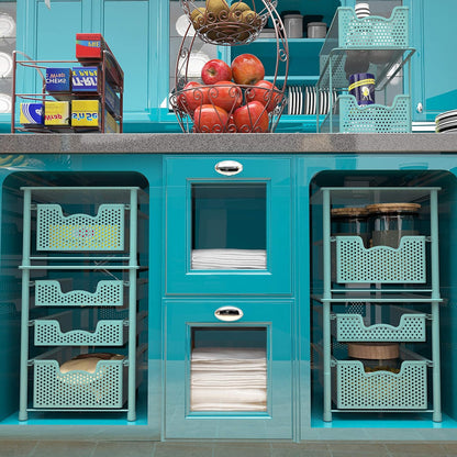 Simple Houseware Stackable 2 Tier Sliding Basket Organizer Drawer, Turquoise