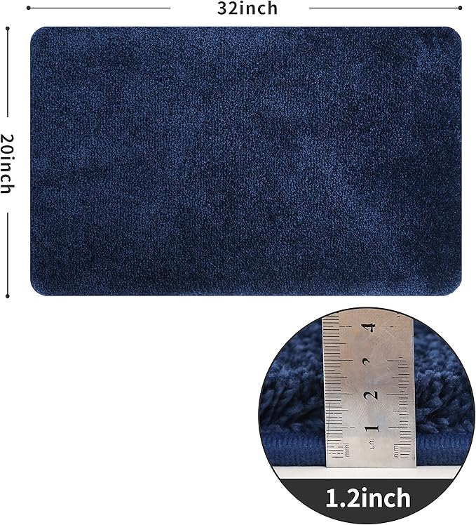 COSY HOMEER Bath Rugs for Bathroom Extra Thick- Anti-Slip Bath Mats Soft Plush Yarn Shaggy 100% Strong Mirco Polyeste Mat Living Room Bedroom Mat Floor Water Absorbent(Navy,20x32 - Inches)