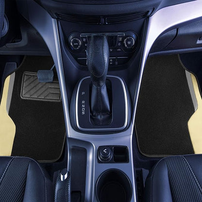 FH Group Color-Block Carpet Car Floor Mats – Non-Slip, Faux Leather Accents, Universal Fit for Sedan, SUV & Truck – Full Set Beige