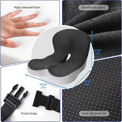 Memory Foam Car Seat Cushion Office Chair Cushion with Fixing Strap, L-Shaped Integrated Soothe Chair Seat Cushion for Lower Back Protection,Reenily Back Seat Cushion for Long Sitting Driver Office