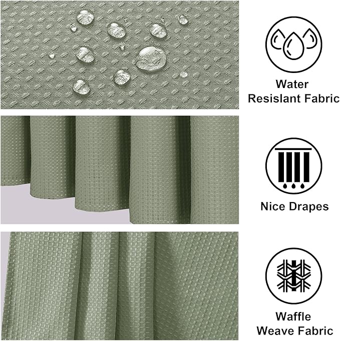 OWENIE Sage Green Shower Curtain, Stall Small Waffle Weave Heavy Fabric Shower Curtains for Narrow Size Bathroom, Waterproof Soft Hotel Spa Luxury Bath Curtain Set, Machine Washable, 36x72 Inch