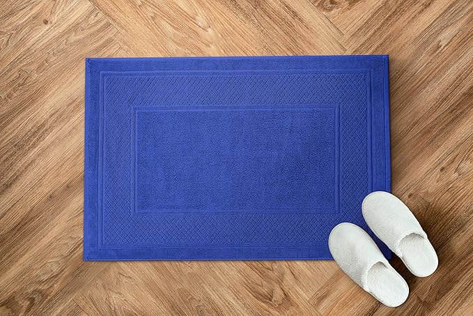 Avalon Towels Blue Bath Mat - 100% Cotton Set of 2 Absorbent Bathmat - Bathroom Mats Quick Dry Bath Mats for Bathrooms (22x34 Inches)