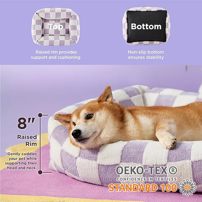 LE SURE Cute Dog Bed for Large Dogs - Washable Pet Beds,Cozy Rectangle Orthopedic Sofa with Jacquard Shaggy Plush & Anti Slip Bottom,36x27x8inches