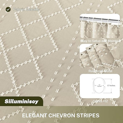Siiluminisoy Beige Boho Woven Fabric Cute Shower Curtain, 72 x 72 Tufted Chevron Textured Striped Modern Farmhouse Minimalist Cloth Shower Curtain for Bathroom