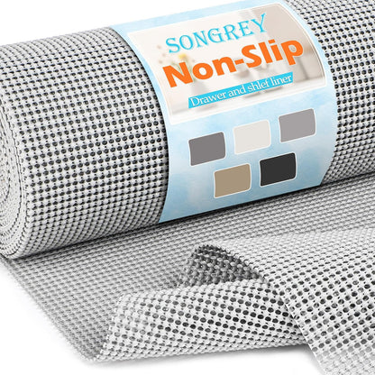 Songrey Non-Adhesive Drawer and Shelf Liner, Non Slip Cabinet Liners, Protect Kitchen Cupboard, Bathroom Drawers, Breathable, Thick Strong Grip mat (12IN x 10FT, Light Gray)