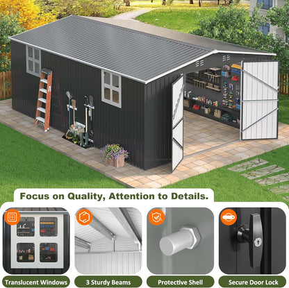 12x18 FT Outdoor Storage Shed, Garden Shed with Updated Frame Structure and Lockable Doors, Metal Tool Sheds for Backyard Garden Patio Lawn,Black