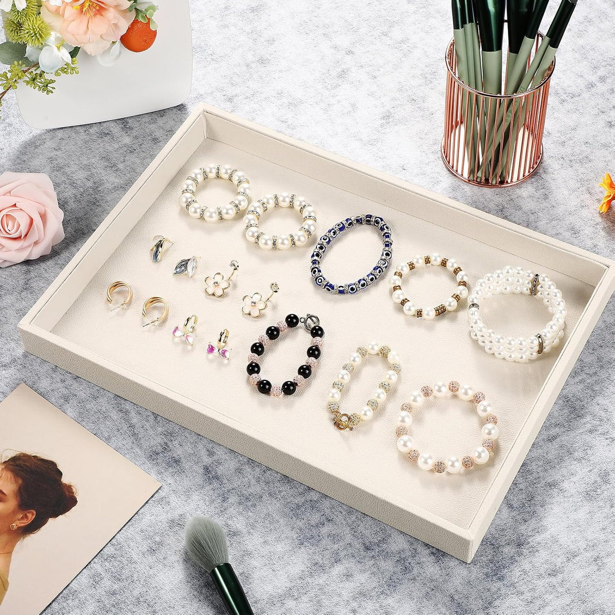 Quelay Stackable Jewelry Tray Jewelry Organizer Tray Showcase Display Empty Plate Bracelet Ring Earring Organizer