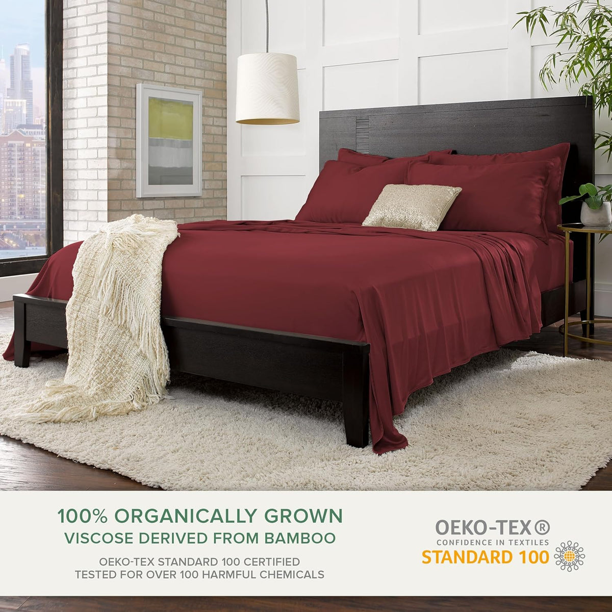 King Pillowcases by Pure Bamboo, Genuine 100% Organic Viscose Derived from Bamboo, Luxuriously Soft & Cooling, Double Stitching, Envelope Closure (2 King Pillowcases, Merlot)