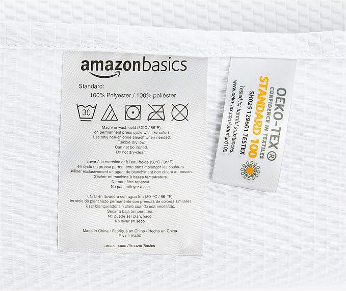 Amazon Basics Lightweight Super Soft Easy Care Microfiber Waffle Texture Shower Curtain , 72" x 72", White