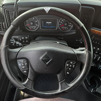 18-Inch Genuine Leather Steering Wheel Cover for Semi Trucks – Black with Black Stripes, Universal Fit Heavy-Duty Non-Slip Grip, Comfortable Control, Easy Installation