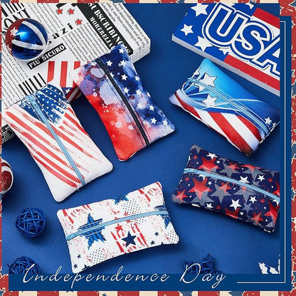 5 Pieces Tissues Purse Pocket Tissue Holder Reusable Travel Tissue Pouch Fabric Zipper Enclosed Small Size US Flag Pattern Tissue Holder for Purse Coins for 4th of July, 5.25 x 3 Inches (Star Style)