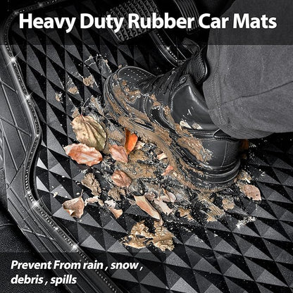 CAR PASS Bling Diamond Rubber Car Mats, Heavy Duty Deep Dish All-Weather Floor Mat Full Set Anti-Slip 3D Rhombus Waterproof Trim to Fit Liner Universal Glitter Sparkly Shining Rhinestone, 3 Pcs Black