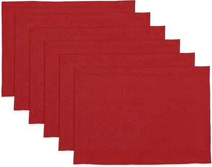 Solino Home Linen Red Placemats Set of 6-100% Pure Linen Placemats 14 x 19 Inch for Valentines, Winter - Fete