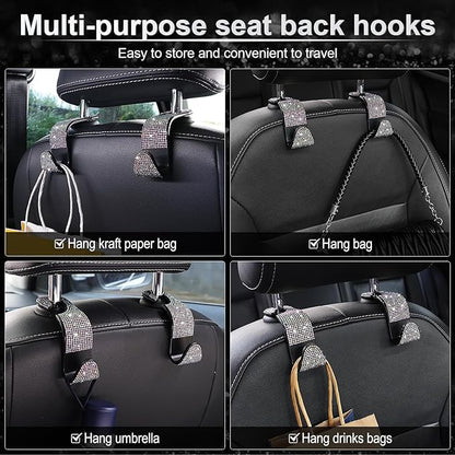 LivTee Car Seat Headrest Hook, Auto Seat Hook Hangers Storage Organizer Interior Accessories for Purse Coats Umbrellas Grocery Bags Handbag, 4-Pack(Bling Colorful)