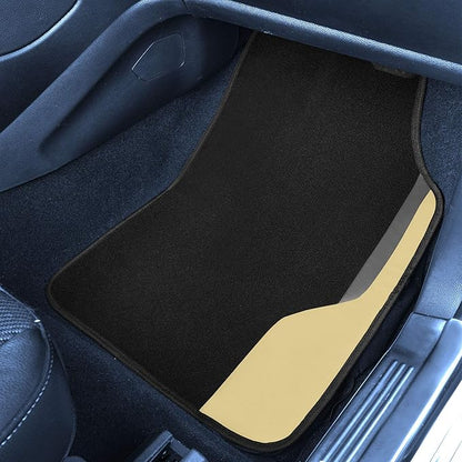 FH Group Color-Block Carpet Car Floor Mats – Non-Slip, Faux Leather Accents, Universal Fit for Sedan, SUV & Truck – Full Set Beige