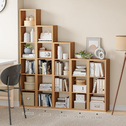 Tall Cube Storage Organizer Bookcase, 5 Tier 11 inch Open Back Cubical Shelf with Thickened Border, Display Bookshelf for Living Room, Home Office, Sturdy Room (Natural Oak, 5 Cube,Vertical)