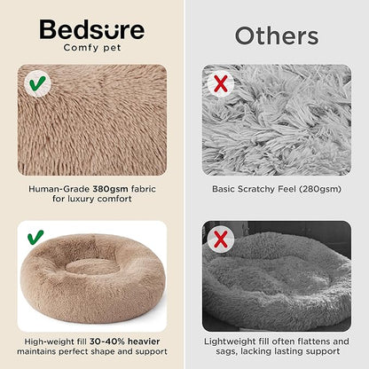 Bedsure Calming Cat Beds for Indoor Cats - Small Cat Bed Washable 20 inches, Anti-Slip Round Fluffy Plush Faux Fur Pet Bed, Fits up to 15 lbs Pets, Dark Grey
