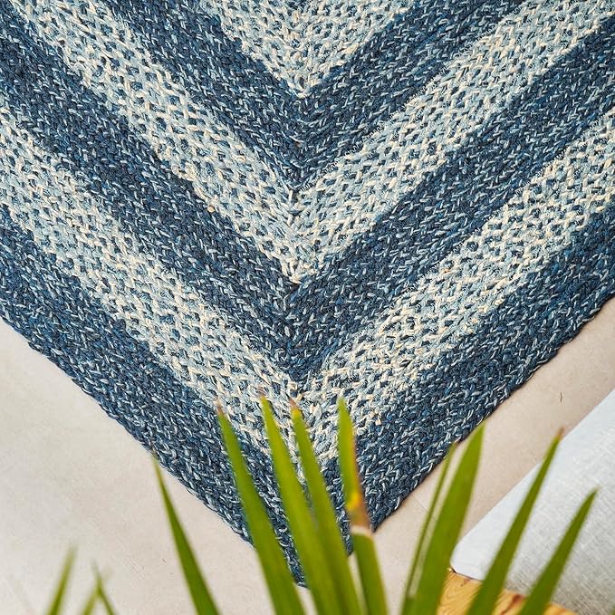 Traditional Jute Braided Runner Rug, Rustic Primitive Country Décor for Kitchen, Entryway, Hallway, Denim Blue, 2'6"X8'