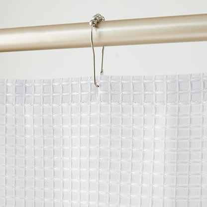 Indecor Home Luxury Waffle Weave Shower Curtain Elegant Hotel Style Fabric for Bathroom, Water Repellent, Machine Washable White Waffle