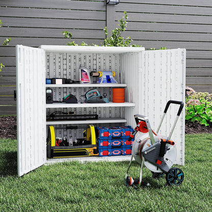 Outdoor Storage Cabinet with 2 Shelves, Waterproof Resin Vertical Tool Shed, Lockable 15 cu. ft. Storage Shed for Patio, Garden, Yard, Dark White