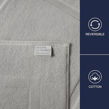 Casual Living Grey Cotton Bath Mats, Set of 2 Towel Mats for Bathroom Floor, Banded Absorbent Cotton Bath Rugs, Washable, Bathroom Accessories, 34-inch x 21-inch, Grey