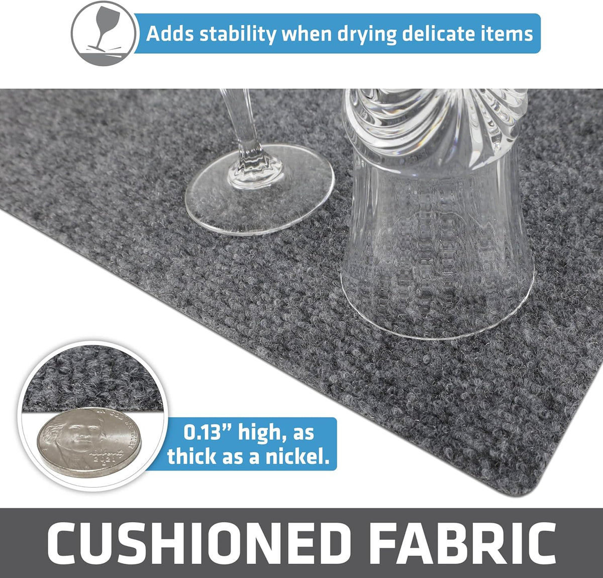 Drymate Premium Luxury Shelf & Drawer Liner, Thick Cushioned Fabric, Non-Adhesive, Absorbent, Waterproof, Slip-Resistant, Liners for Kitchen Cabinets (USA Made)(11”x36”)(2-Pack)(Light Grey Ridged)