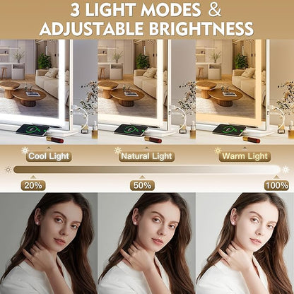 ROLOVE Vanity Mirror with Lights, LED Makeup Mirror, USB Charging Port