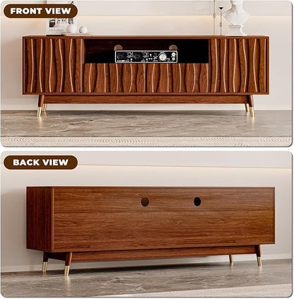 ATJafurn 66‘’ Brown Walnut Finish TV Stand