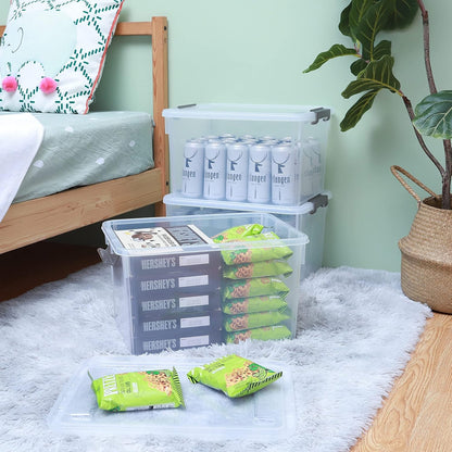 Citylife 32 QT Plastic Storage Bins with Latching Lids Stackable Storage Containers for Organizing Large Clear Storage Box for Garage, Closet, Kitchen, 8 Packs