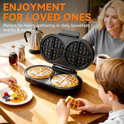 Baker’s Friend Double Belgian Waffle Maker Thick, 2 X 6” Round Waffle Maker