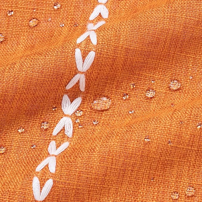 MitoVilla Orange Boho Fabric Shower Curtain, Modern Farmhouse Polyester Linen Shower Curtains for Vintage Rustic Bathroom Decor, Country Tassel Thick Cloth Shower Curtain, 72 x 72