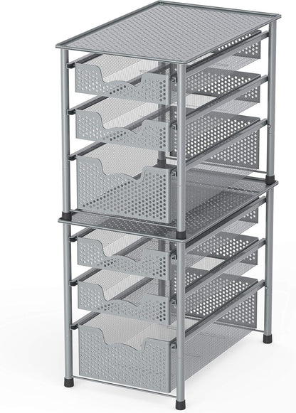 Simple Houseware Stackable 3 Tier Sliding Basket Organizer Drawer, Silver