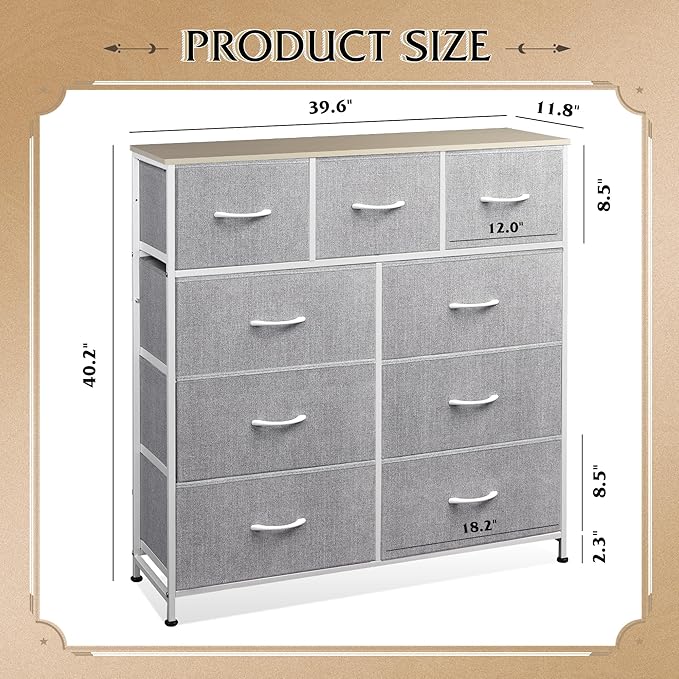 WLIVE 9-Drawer Dresser, Fabric Storage Tower