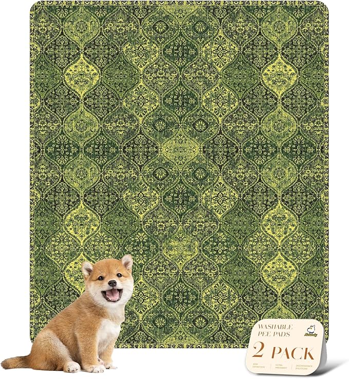 nunubaby Washable Pee Pads for Dogs, Stylish, Non-Slip and Leak-Proof Pee Pads. Reusable Potty Pads for Dogs for Crates and Floors.(Green/Multi, 31" x36")