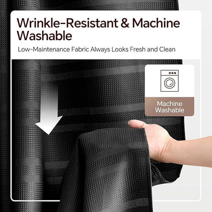 TURKIO Black Shower Curtain Waffle Weave Shower Curtain Striped Fabric Shower Curtains for Bathroom, Black Bathroom Decor