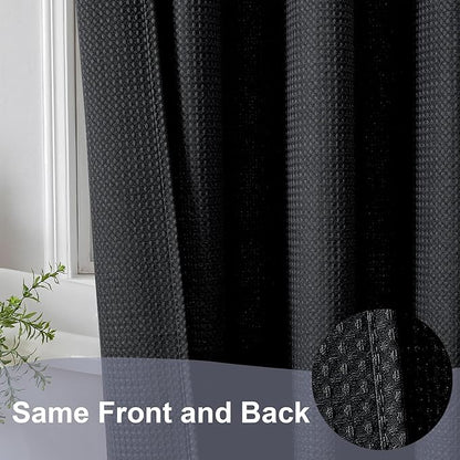 OWENIE Black Shower Curtain, Stall Small Waffle Weave Heavy Fabric Shower Curtains for Narrow Size Bathroom, Waterproof Soft Hotel Spa Luxury Bath Curtain Set, Machine Washable, Black, 36x72 Inch