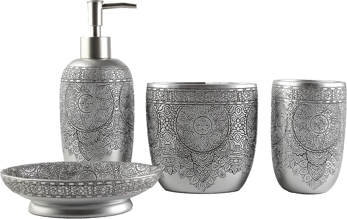 Hymmah Bathroom Accessories Set,Toothbrush Holder,Farmhouse Bathroom Decor,4 Pcs Resin Gift Set Apartment Necessities, Contain Toothbrush Cup,Soap Dispenser,Soap Dish,Tumbler