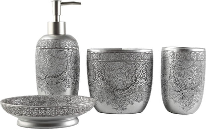 Hymmah Bathroom Accessories Set,Toothbrush Holder,Farmhouse Bathroom Decor,4 Pcs Resin Gift Set Apartment Necessities, Contain Toothbrush Cup,Soap Dispenser,Soap Dish,Tumbler