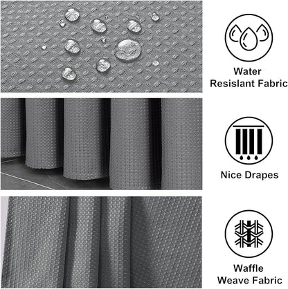 OWENIE Grey Shower Curtain 84 Inches Extra Long, Waffle Weave Heavy Fabric Shower Curtain for Bathroom, Waterproof Soft Hotel Spa Luxury Elegant Bath Curtains, Machine Washable, Grey, 72x84 Inch