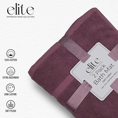 ELITE Emporium Home Collection 2-Piece Cotton Bathroom Mat Set, 21" x 34" - 100% Cotton, Absorbent, Quick-Dry, Bath Towel Mats for Floor, Wishful Mauve [Not a Bathroom Rug]