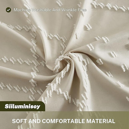 Siiluminisoy Beige Boho Woven Fabric Cute Shower Curtain, 72 x 72 Tufted Chevron Textured Striped Modern Farmhouse Minimalist Cloth Shower Curtain for Bathroom