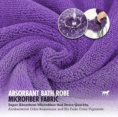 Tuff Pupper Fast Drying Dog Bath Robe | 800 GSM Plush Dog Towel Bathrobe/Dressing Gown | Super Absorbent Pet/Puppy Bathrobe | Adjustable Hood & Belly Strap | Super Soft | Fast Drying (S, Purple)