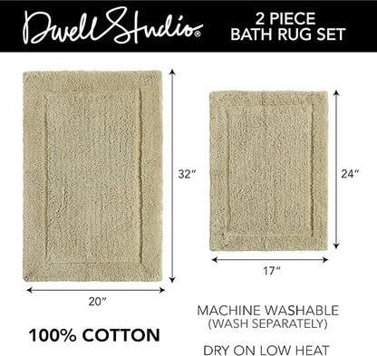 DwellStudio Reversible Cotton Bath Rugs: Luxurious Comfort and Anti-Slip Protection, Taupe, Non Slip Back