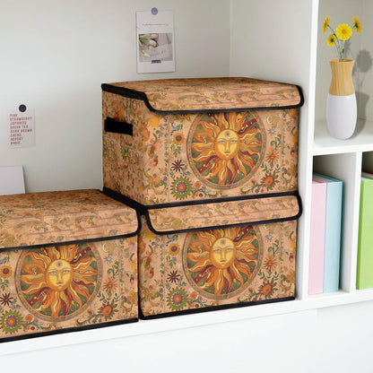 Stackable Clothes Storage Bins with Lids,Closet Organizers Fabric Box for Home and Office,Blanket Clothes Organizers,Under Bed Storage Containers 3 Pack(Sun).