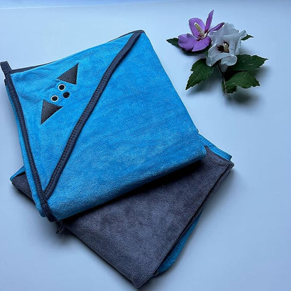 Penny & Niko Multi Purpose Microfiber Pet Towel - Drying Towel/Hooded Robe for Dogs and Cats (30 x 30-2 Pack, Blue/Gray)