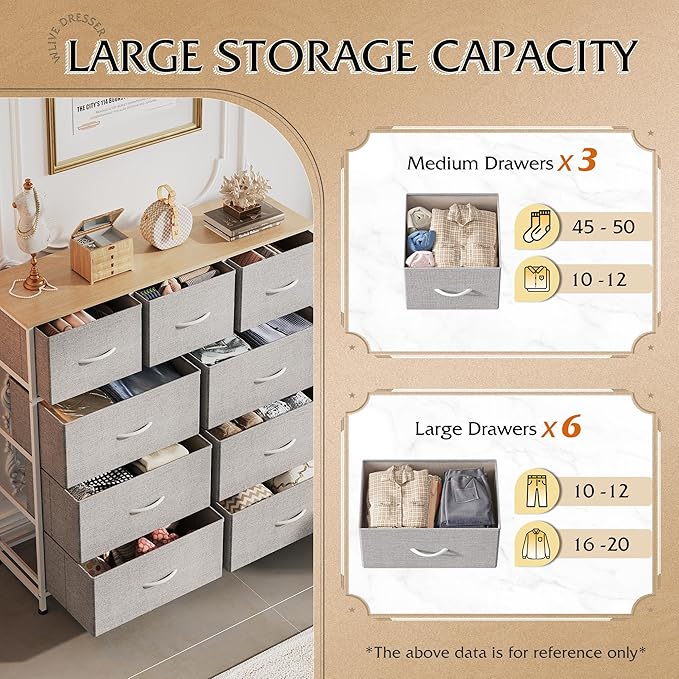 WLIVE 9-Drawer Dresser, Fabric Storage Tower