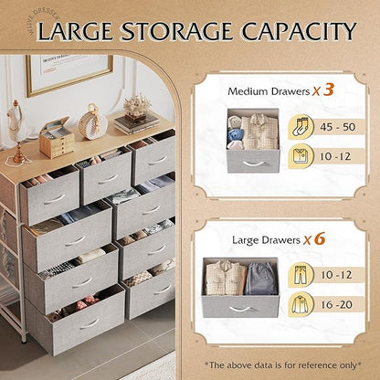 WLIVE 9-Drawer Dresser, Fabric Storage Tower