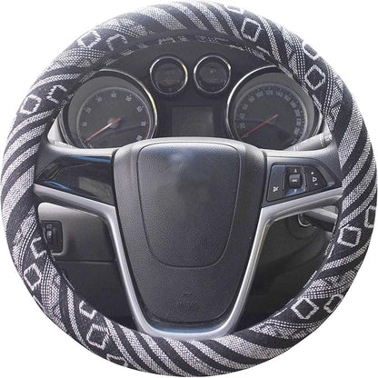 Small Ethnic Style Coarse Flax Cloth Automotive Steering Wheel Cover Anti Slip and Sweat Absorption Auto Car Wrap Cover (14''-14.25, G)