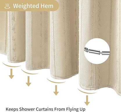 Lameirose Beige Shower Curtain Boho, 72 x 72 Cotton Blend Waffle Weave Stripe Textured Heavy Duty, Fabric Shower Curtain for Bathroom, Hotel, Washable