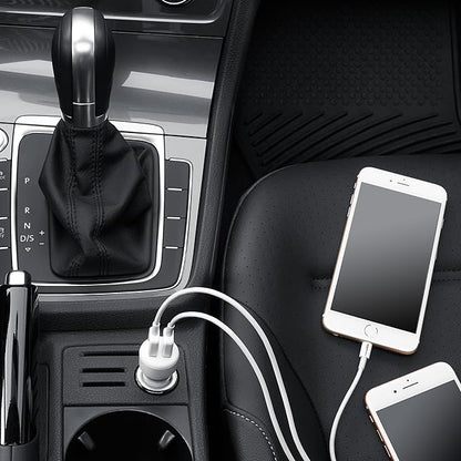Amazon Basics 24W Dual USB Car Charger for Phones, 2-Port USB-A with LED Indicator, Small Size, Low Profile, Compatible with iPhone 16/15/14/13/12/11/X, Samsung, and more, Black/Red
